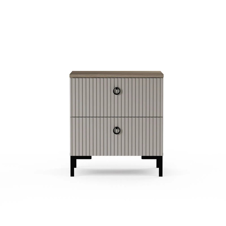 Noptiera Expomob DOMINICA, 2 sertare, dimensiune 53,5x41x59 cm, culoare taupe + stejar silverjack
