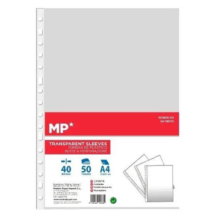 50 db A4-es átlátszó fólia készlet, MP Main Paper, 40 mikronos, 297x210 mm