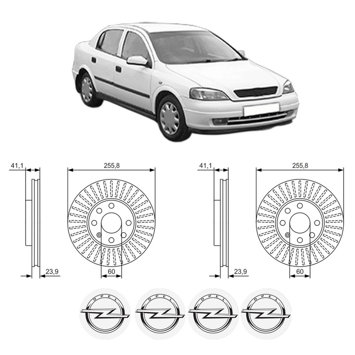 Set 2 discuri frana Fata OPEL ASTRA G Saloon (T98) din 2001-2005, KW 108 CP 147 CMC 2198, Auto, Bosch, 4 Stickere auto cu OPEL