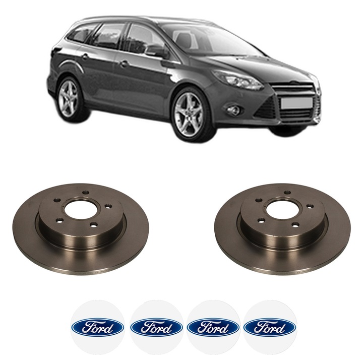 2 db hátsó féktárcsa készlet FORD FOCUS III Turnier 2010-2014, KW 85 LE 115 CMC 1997, Autó, Bosch, 4 db autós matrica FORD