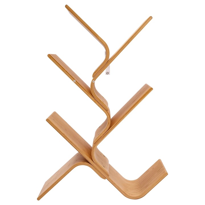 Bibliotecă desktop 5 rafturi, bambus, design deschis, culoare burlywood