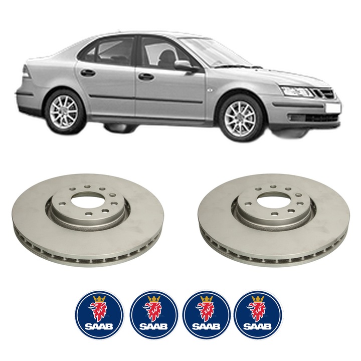 Set 2 discuri frana Fata SAAB 9-3 (YS3F, E79, D79, D75) din 2004-2015, KW 88 CP 120 CMC 1910, Auto, Bosch, 4 Stickere auto cu SAAB