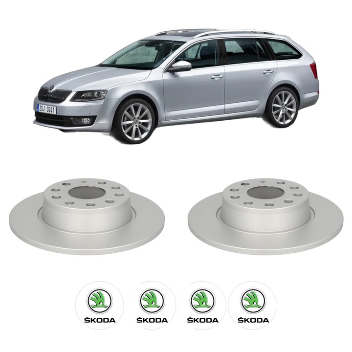 Set 2 discuri frana Spate SKODA OCTAVIA III Combi (5E5, 5E6) din 2012-2020, KW 110 CP 150 CMC 1968, Auto, Bosch, 4 Stickere auto cu SKODA