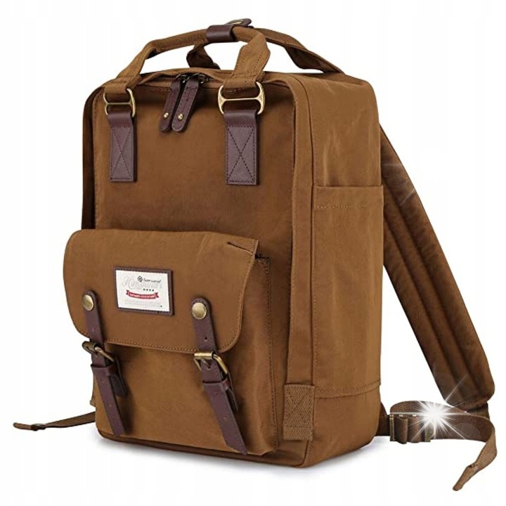 Раница за лаптоп Himawari HM188 винтидж, 13,3"-14,1", 38x30x15см, кафява