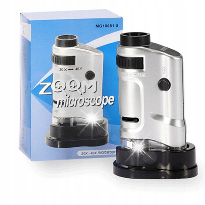 Преносим оптичен микроскоп, SUPERO, 20x-40x, LED осветление, мини размери