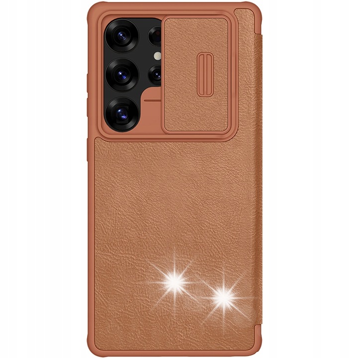 Nillkin QIN Pro pénztárca tok Samsung Galaxy S25 Ultra készülékhez, eco-bőr, barna, 360 fokos védelem, kameracsúszkával, kártyatartó rekesszel