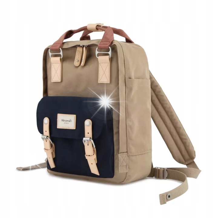Rucsac laptop Himawari, 14,1 inch, waterproof, 39x28x15cm, brown-blue, set cu 1 rucsac