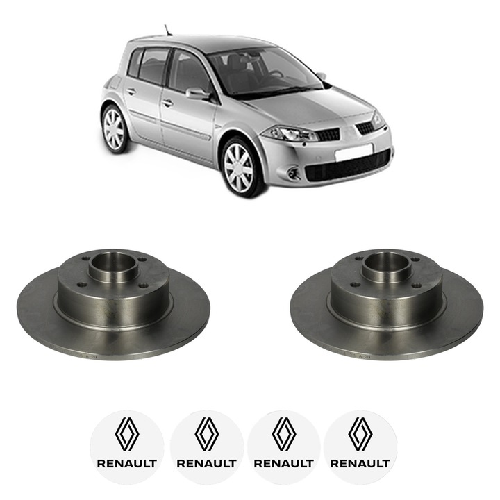 Set 2 discuri frana Spate RENAULT MEGANE II (BM0/1_, CM0/1_) din 2003-2008, KW 74 CP 101 CMC 1461, Auto, Bosch, 4 Stickere auto cu RENAULT