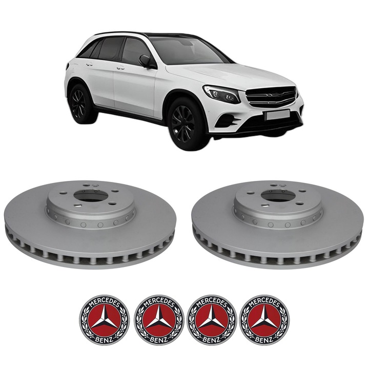 Set 2 discuri frana Fata MERCEDES-BENZ GLC (X253) din 2015-2019, KW 120 CP 163 CMC 2143, Auto, Bosch, 4 Stickere auto cu MERCEDES-BENZ