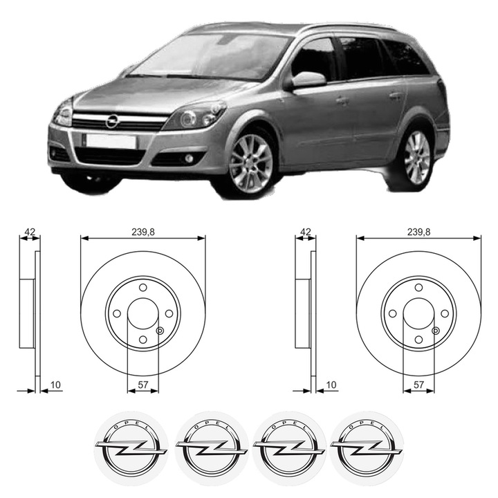 Set 2 discuri frana Spate OPEL ASTRA H Estate (A04) din 2004-2010, KW 125 CP 170 CMC 1998, Auto, Bosch, 4 Stickere auto cu OPEL