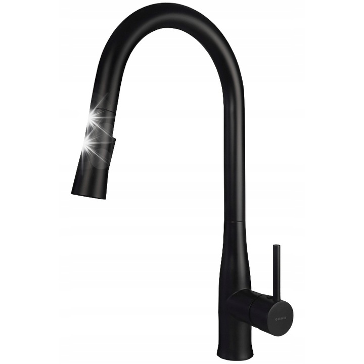 Кухненска батерия Deante Lukrecja BDH N72M, с изтеглящ се чучур, от неръждаема стомана, черна, 439 мм