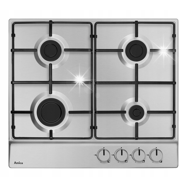 Газов плот, Amica, PGA6110BPR, 4 горелки, инокс, 59x52см