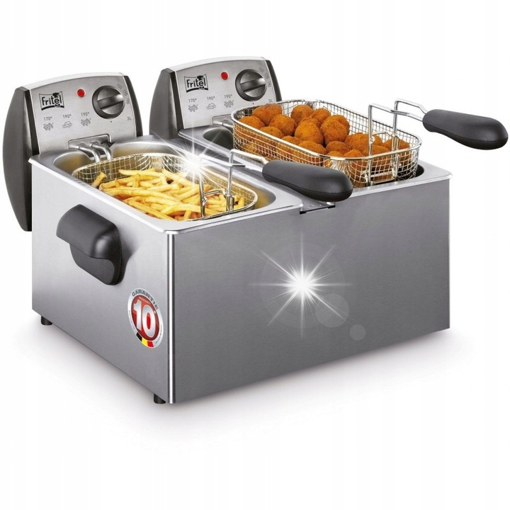 Традиционен фритюрник Fritel, 2x3 литра, 4400W, инокс, за 2-8 души, лесен за почистване
