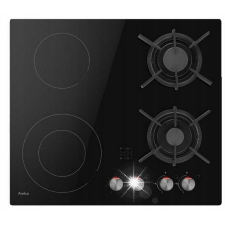 Газо-керамичен плот Amica PCG64102, 2 горелки, черен, размери 60x50см