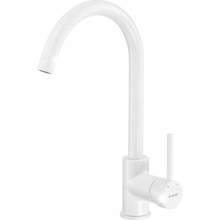 Кухненски смесител Deante Milin, 1-ръкохватков, бял, 9 л/мин, 35 мм, комплект със свързващи маркучи