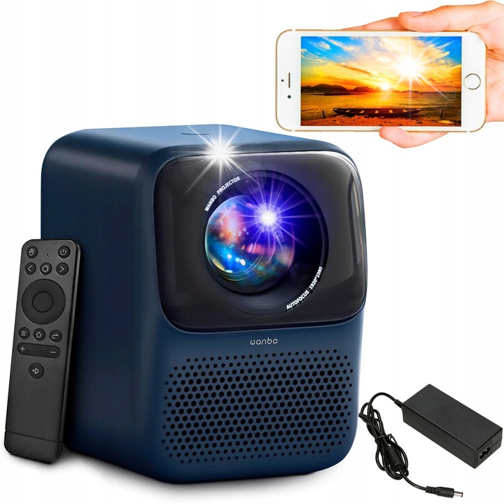 Видеопроектор Wanbo T2 Max New, Full HD 1920x1080px, 450 ANSI лумена, Bluetooth 5.0, Син