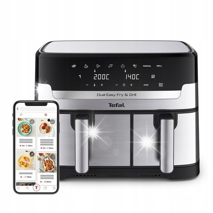 Фритюрник Tefal Dual Easy Fry & Grill EY905D, 8 автоматични програми, 5,2л, черен