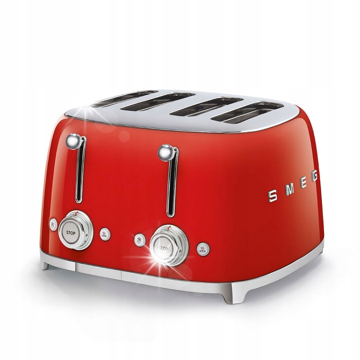 Тостер Smeg, модел TSF03RDEU, 4 слота, 2000W, червен, размери 20x30x33см