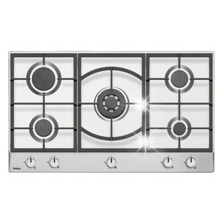 Газов плот с 5 горелки, Amica, инокс, 10.2 kW, 89x52x5.2см