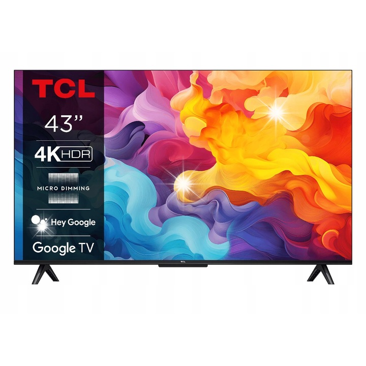 Телевизор LED TCL 43V6B 43'' 4K HDR, Google TV, HDMI 2.1, DVB-T2, Черен
