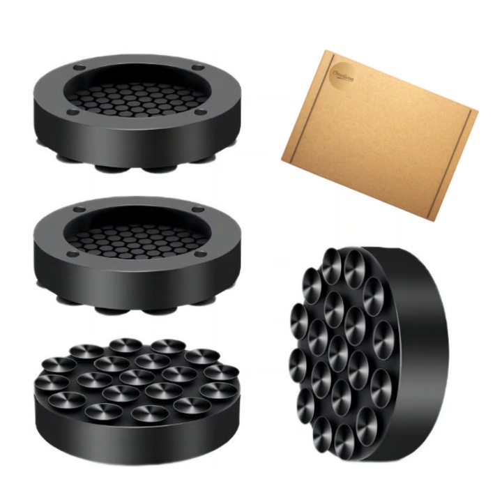 Set de 4, picioare, perna antivibratii, Omelivon@, suport antizgomot si antiderapant pentru masina de spalat, uscator, frigider, mobila, cu ventuze, negru