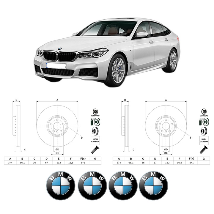 Set 2 discuri frana Fata BMW Seria 6 Gran Turismo (G32) din 2017-2020, KW 235 CP 320 CMC 2993, Auto, Bosch, 4 Stickere auto cu BMW Seria