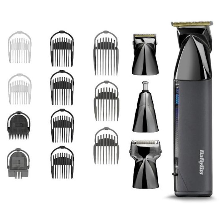 Комплект машинка за подстригване BaByliss Super-X Metal Black Edition, 15 аксесоара, 300 мин автономност, сив