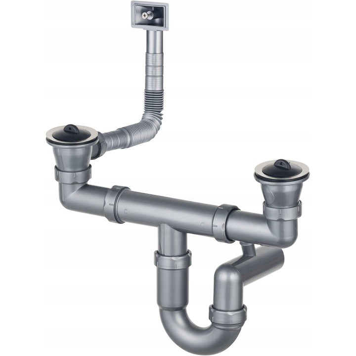 Сифон за мивка Deante ZXY 9922, 2 корита, ръчен, инокс, 2''