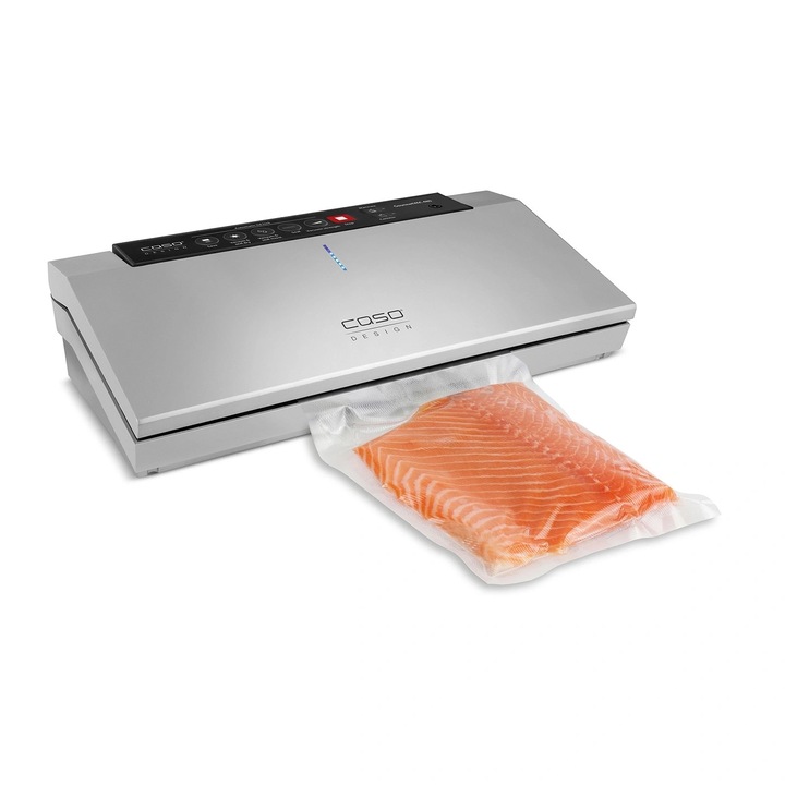 Aparat de vidat si sigilat Caso Germany, GourmetVAC 480, vidare automata si manuala, bara de vidare 30 cm, 15 litri/minut, cutter integrat, ideal pentru carne/peste/legume/fructe, vidare caserole/alimente uscate/umede, role/pungi si furtun incluse, inox