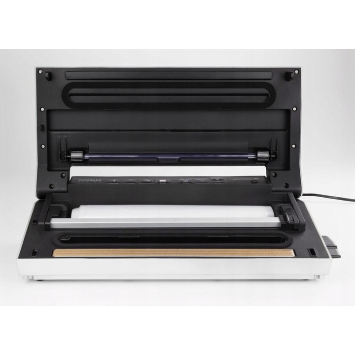 Aparat de vidat si sigilat Caso Germany, GourmetVAC 380, vidare automata si manuala, bara de vidare 30 cm, 15 litri/minut, cutter integrat, ideal pentru carne/peste/legume/fructe, vidare caserole/alimente uscate/umede, role/pungi si furtun incluse, inox