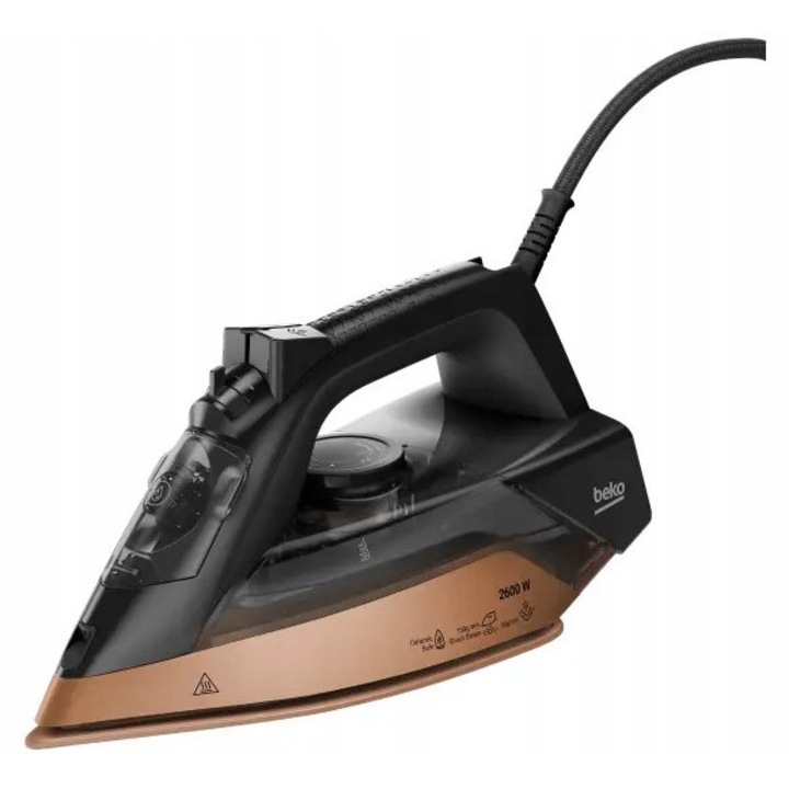 Fier de calcat cu abur Beko SIM4126C ceramic, 2600 W, 120 g/min, negru-auriu