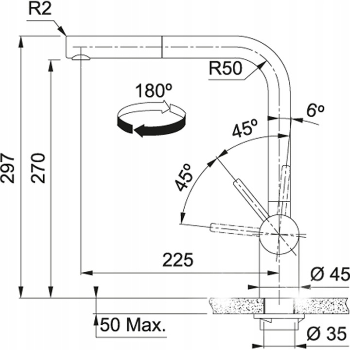 Кухненска батерия Franke Atlas Pull-Out Window, високо налягане, въртене на 180°, инокс, 297x270мм