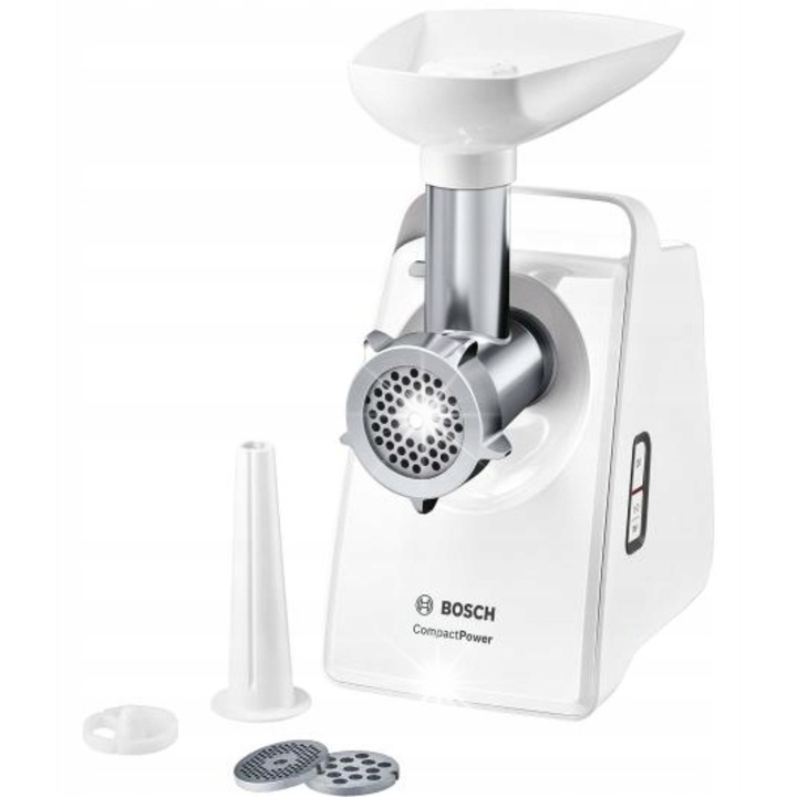 Месомелачка Bosch MFW3X10W, 2000W, 2,5 кг/мин, бяла, комплект с 3 приставки