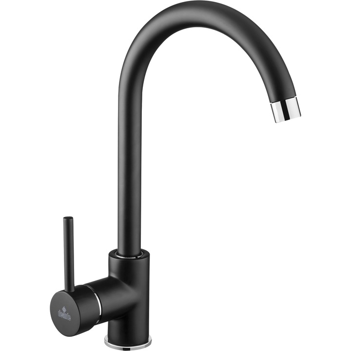 Кухненски смесител Deante Milin, 1-ръкохватков, черен, 35.5см, 9л/мин, комплект със свързващи маркучи