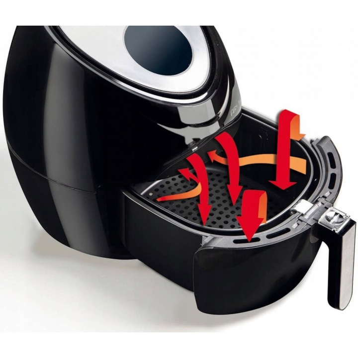 Friteuza cu aer cald / fara ulei Ariete Airy Fryer XXL 4618, 1800 W, 5,5 l, 7 programe, panou tactil, cos detasabil, negru