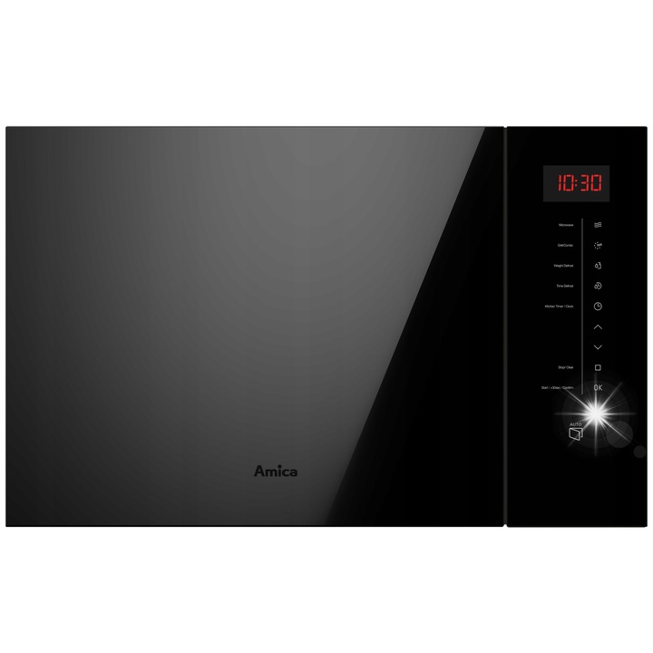 Cuptor cu microunde incorporabil Amica AMMB 25E2SGVB, 25L, negru, 60cm, functie grill, 8 programe