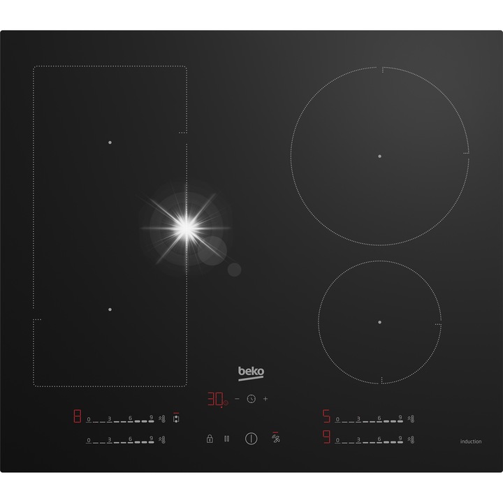 Електрически котлон Beko HII 64730 UFT, 4 индукционни зони, 3600W, черен, 60x52см