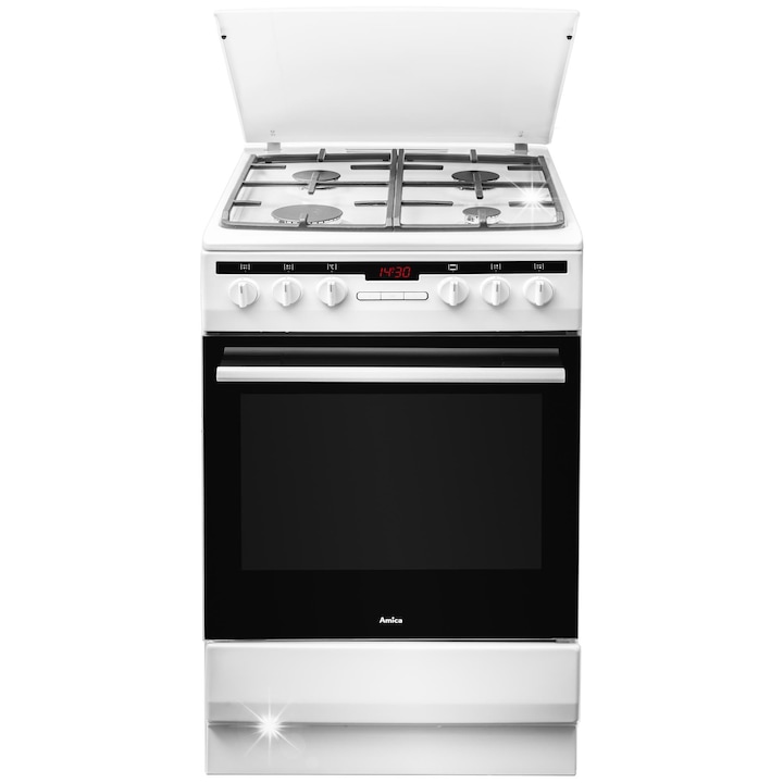 Газово-електрическа готварска печка Amica 57GE3.33HZpTaDpAQ, 4 горелки, бяла, 50x85x60см