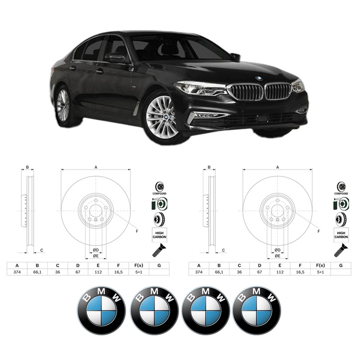 Set 2 discuri frana Fata BMW Seria 5 (G30, F90) din 2017-2020, KW 235 CP 320 CMC 2993, Auto, Bosch, 4 Stickere auto cu BMW Seria