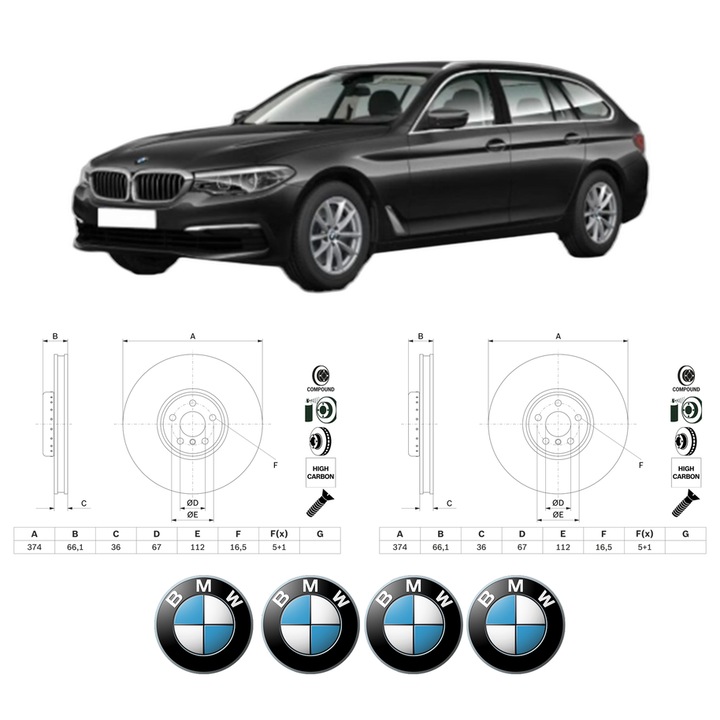 Set 2 discuri frana Fata BMW Seria 5 Touring (G31) din 2017-2020, KW 235 CP 320 CMC 2993, Auto, Bosch, 4 Stickere auto cu BMW Seria