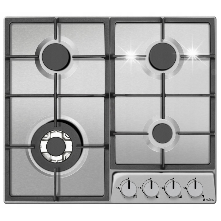 Газов плот, Amica, PGD6111APR, 4 горелки, инокс, 59x52см