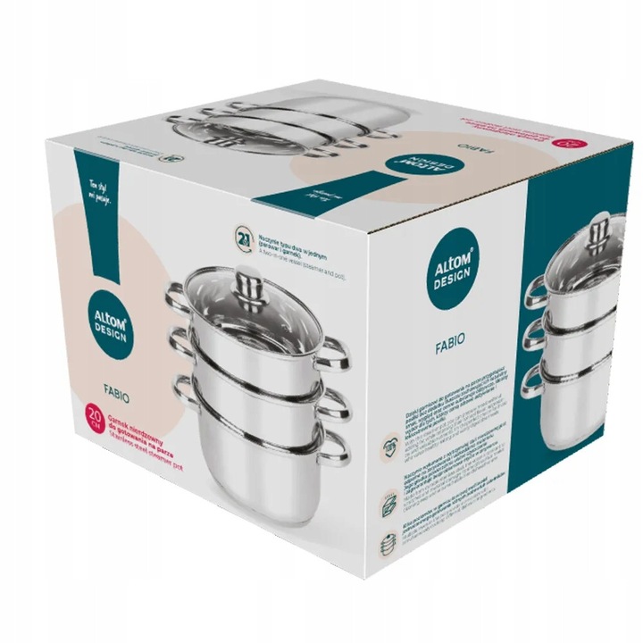 Set oale pentru gatit la aburi Altom Design Fabio, inox, 4 piese, 2,6 l, argintiu
