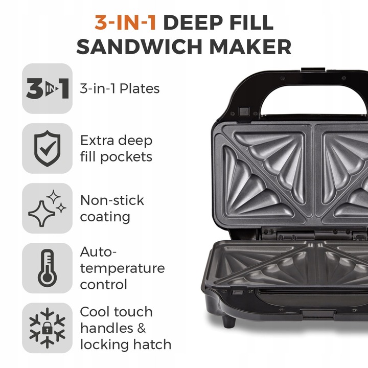Sandwich-maker Tower 3 in 1, placi neaderente, dimensiuni 28,5x15,2cm ...