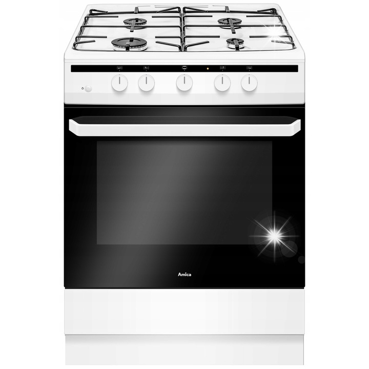 Газов котлон Amica 618GGD4.33HZpFQ, 4 горелки, 64л, черно-бял, 60x85x60см