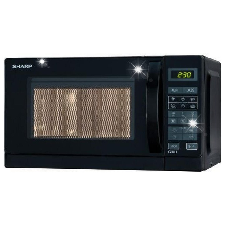 Cuptor cu microunde Sharp R642BKW 800W 25L, negru, grill 1000W, 11 nivele de putere