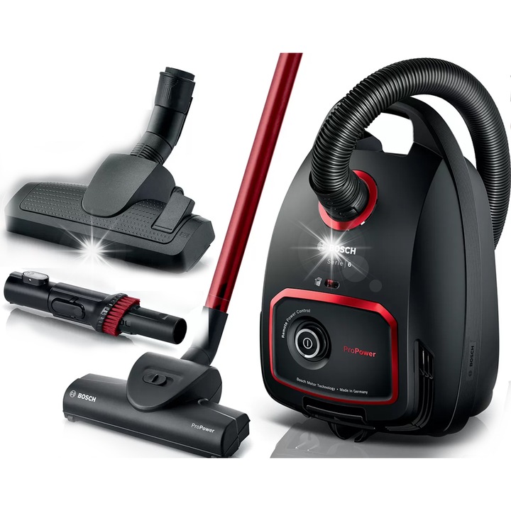 Прахосмукачка Bosch ProPower BGL6POW2, 850W, HEPA филтър, 4л, черна, комплект с 8 торбички