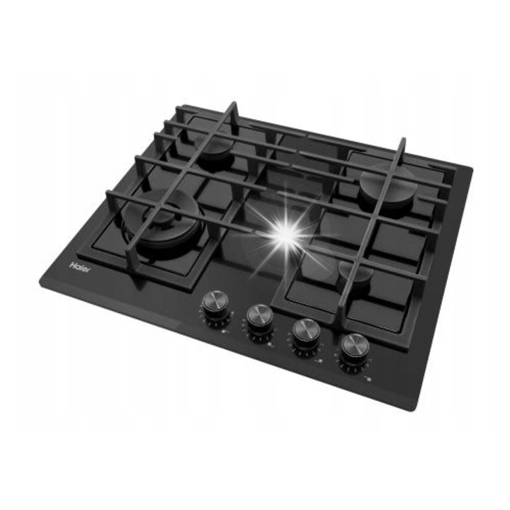 Газов плот HAIER, 4 зони, стъкло, черен, 59,5x51см