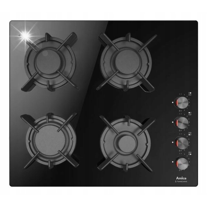Газов плот, Amica, PGCBE6100BoFB, 1 Wok горелка, 3 горелки, черен, 59x55см