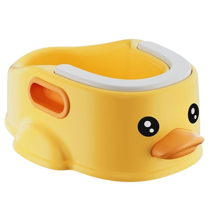 Olita pentru Copii Infiniteea™, Multifunctionala, 6+Luni, Educativa, Ergonomica, Portabila, Capac Moale, Vas Detasabil, Suprafata Antialunecare, Suport de Prindere pe Perete, Ratusca, Galben