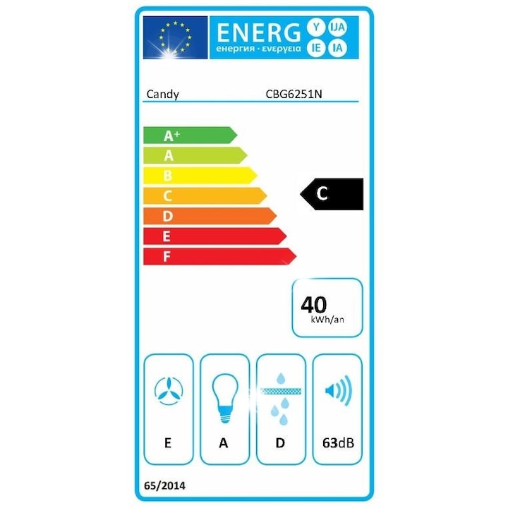 Hota Candy CBG625/1N, 207 м3/ч, 63 dB, черна, 52x13x28 см